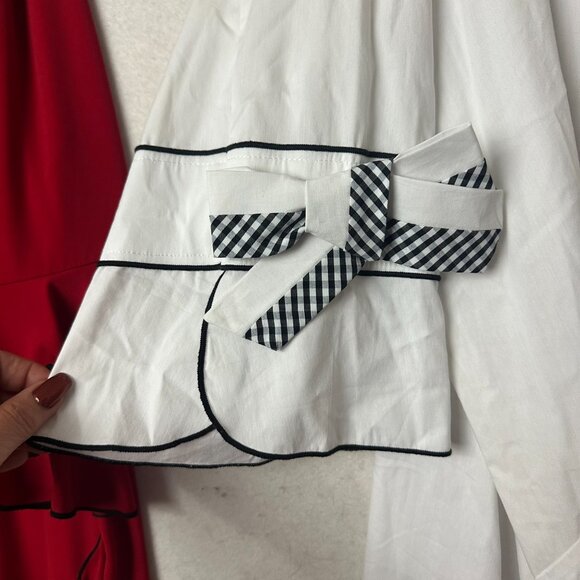 Lot of 2 IC by Connie K top tunic sz 3X white black bows and red ruffle sleeves - Picture 5 of 12
